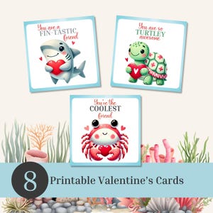 Cartes de Saint-Valentin, animaux marins, cartes de meilleurs amis, imprimables TNWVC05