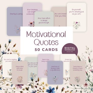 Schede con citazioni motivazionali con eleganti fiori di campo, schede di ispirazione stampabili in 5 colori, 50 design graziosi e incoraggianti (4x6 e 2x3,5)