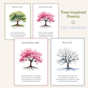 Les saisons de l'arbre, cartes d'art poétiques imprimables, 4 poèmes des saisons de l'arbre, téléchargement numérique 5 x 7, ensemble d'art mural inspiré de la nature