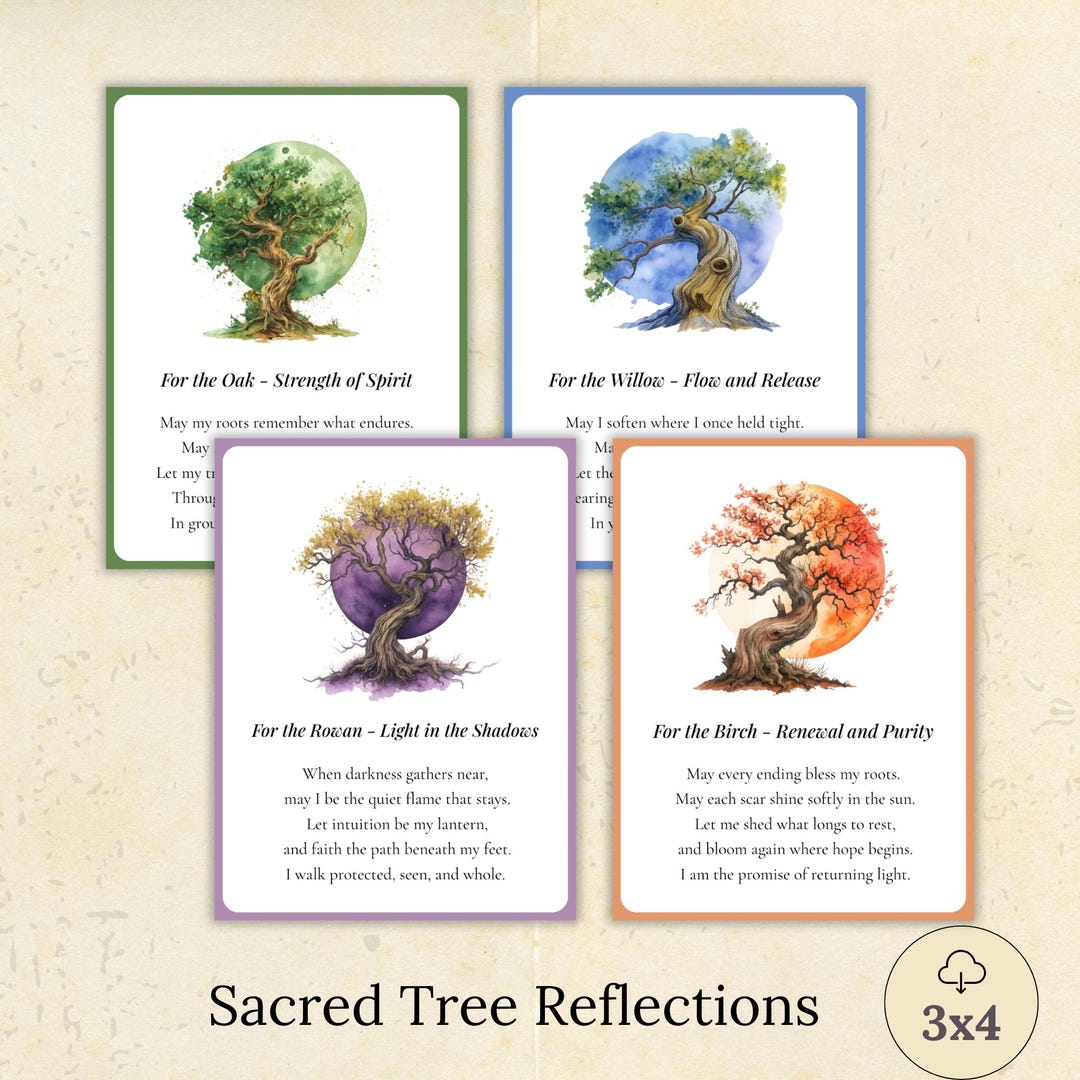 Sacred Tree Spiritual Reflection Cards Printable, 3x4 Affirmation Set ...