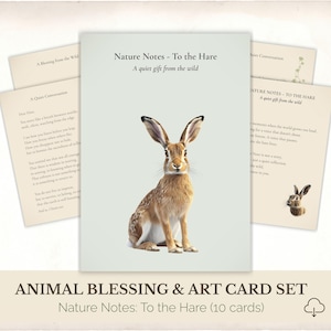 Un tierno set de tarjetas imprimibles de bendición y arte (5x7) para la liebre. Incluye un poema, una bendición y una cita, además de tarjetas adicionales.