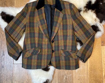 Veste De Chasse Harry Hall Femme - Tweed Vert - Taille 12 (34) - Fabriqué UK