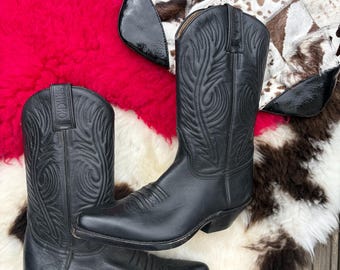 Vintage Sancho Black Leather Cowboy Boots | Western Cowgirl Style UK 4