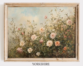 Vintage Rose Garden Oil Painting: Shabby Chic Floral Art (Digital Download)