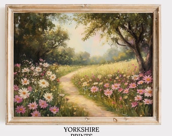 Vintage Wildflower Meadow Print: Cottagecore Landscape Art (Digital Download)