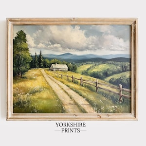 Printable Cozy Landscape Art | Vintage Print Country Landscape Painting | Country Landscape Print | Vintage Farmhouse Country Road Painting
