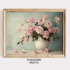 Vintage Botanical Rose Print – Pink Floral Sketch Wall Art, Antique Flower Illustration, French Country Farmhouse Décor Digital Download