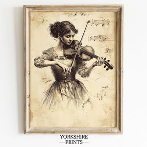 Victorian Woman Violin Print: Elegant Music Sketch (Digital Download)