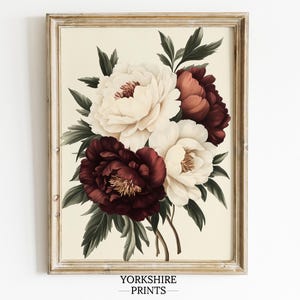 Peony Wall Art Print, Vintage Flower Drawing Wall Art, Digital Download Art, Floral Wall Art, Vintage Flower Poster, Peony Flower Printable