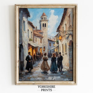 Antique European Village Painting: Rustic Countryside Art (Digital Download)