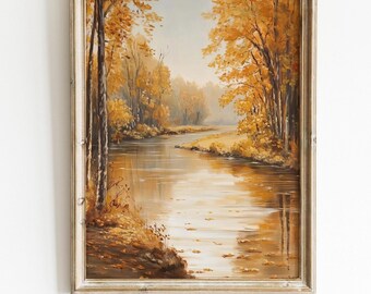 Herbst Fluss Landschaft: Impressionistische Herbstblätter (Digitaler Download)
