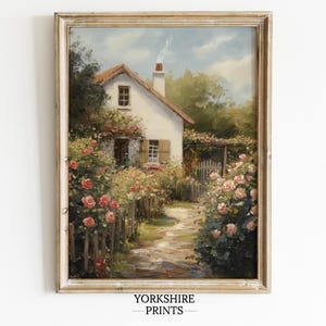 Vintage Floral Garden Painting, Cottagecore Spring Wall Art, Antique Oil painting Flower Print, Farmhouse Floral Decor, Digital Download Art