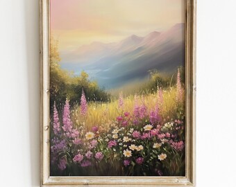 Vintage Wildflower Oil Painting Print: Dark Academia Botanical Art (Digital Download)