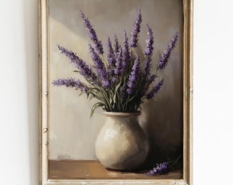 Rustic Lavender Bouquet Painting: Vintage French Floral Art (Digital Download)