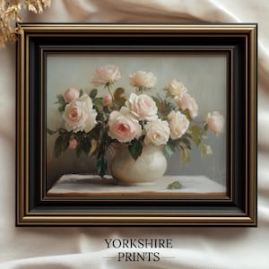 Vintage Rose Oil Painting: Shabby Chic Cottagecore Print (Digital Download)