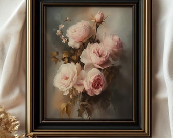 Impresión de flores de Moody Rose: Arte mural vintage de Dark Academia, descarga digital, decoración de primavera