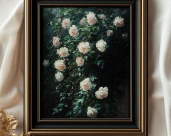Dunkel Blumen Öl Gemälde, Stimmungsvolle Vintage Blumen Stillleben Digitaler Download, Frühling Wandkunst