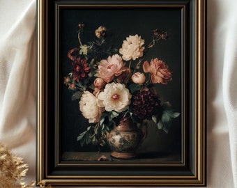 Moody Floral Printable Art: Vintage Farmhouse Flower Painting (Digital Download)