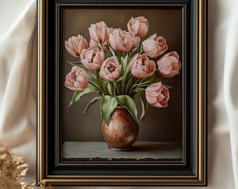 Vintage Tulpe Stillleben Druck, rustikale Blumen Wandkunst, digitaler Download, Frühling Wohnkultur