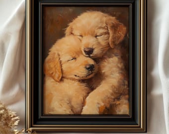 ゴールデンレトリバーの子犬のプリント：ヴィンテージ犬の絵（デジタル