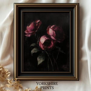 Vintage Moody Floral Print | Dark Botanical Still Life | Antique Flower Painting | Gothic Baroque Wall Art | Moody Rose Flower Wall Art