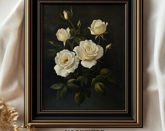 Pintura al óleo de Rosa Melancólica: Arte mural floral de Dark Academia (Descarga digital)