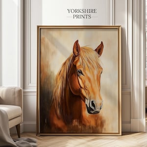 Chestnut Horse Portrait Print: Vintage Equestrian Oil Painting (Digital Download)