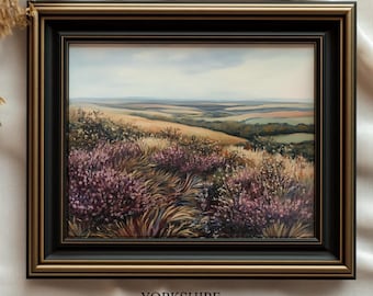 Moody Floral Landscape Print: Vintage Maroon Wildflowers (Digital Download)