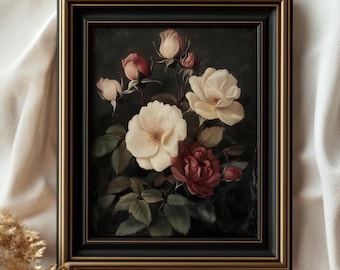 Vintage Rose Oil Painting Print: Antique Floral Botanical Art (Digital Download)