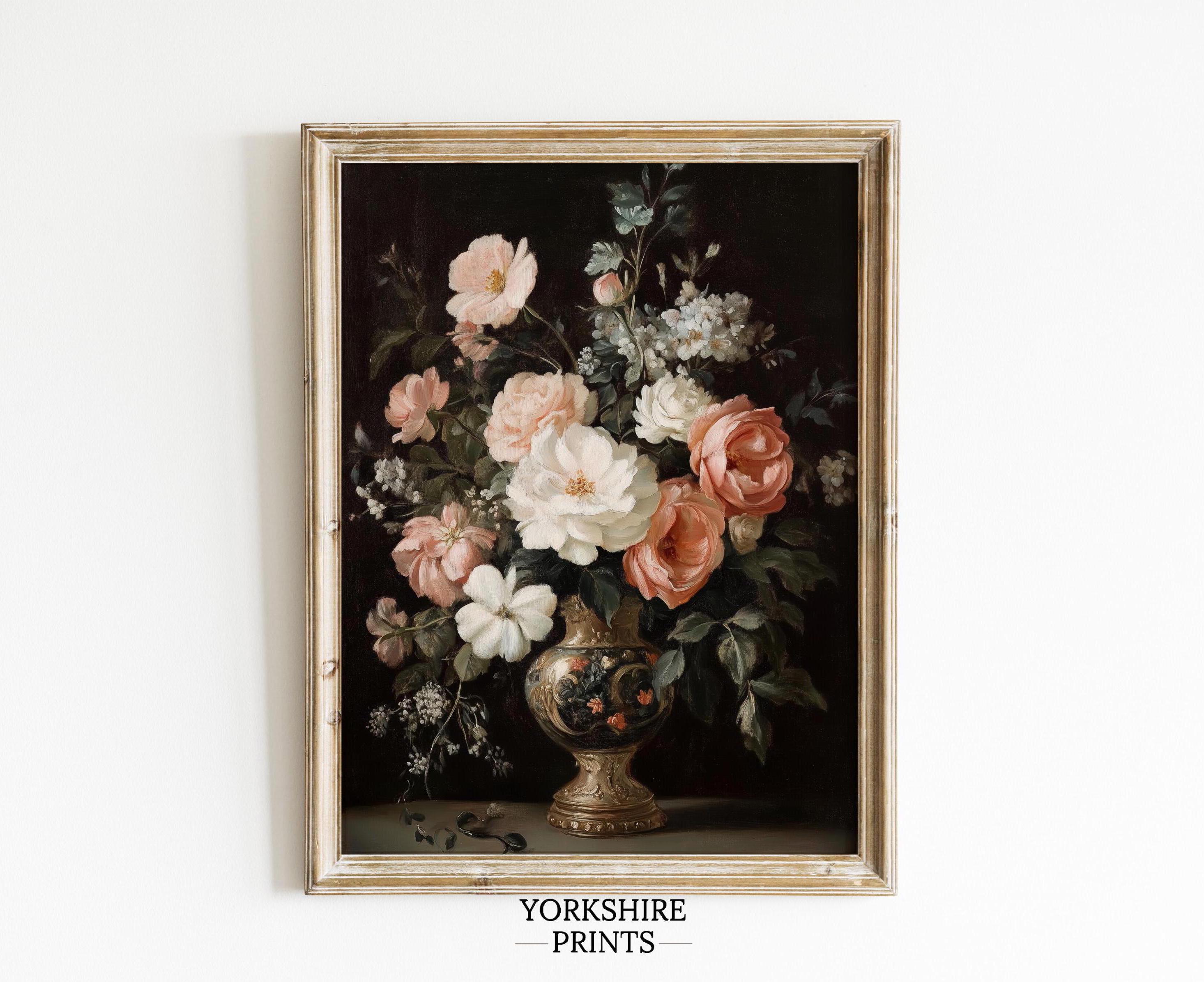 Vintage Rose Still Life Print: Dark Baroque Floral Artwork (Digital Download)