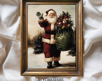 Vintage Santa Claus Christmas Wall Art, Winter Holiday Digital Print, Retro Festive Home Decor