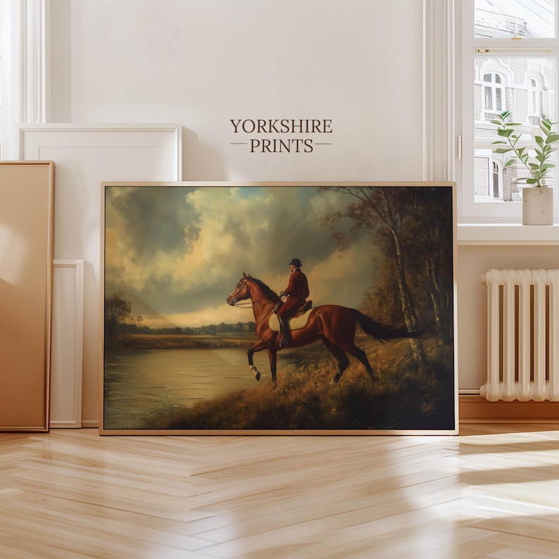 Vintage Equestrian Oil Painting Print: English Horse & Rider (digital ...
