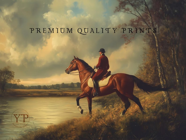 Vintage Equestrian Oil Painting Print: English Horse & Rider (digital ...