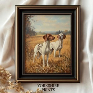 Vintage Jagdhunde Wand Kunst zum ausdrucken - Rustikaler Englischer Pointer Hund Gemälde - Bauernhaus Dekor - Herbst Feld Landschaft Wandkunst