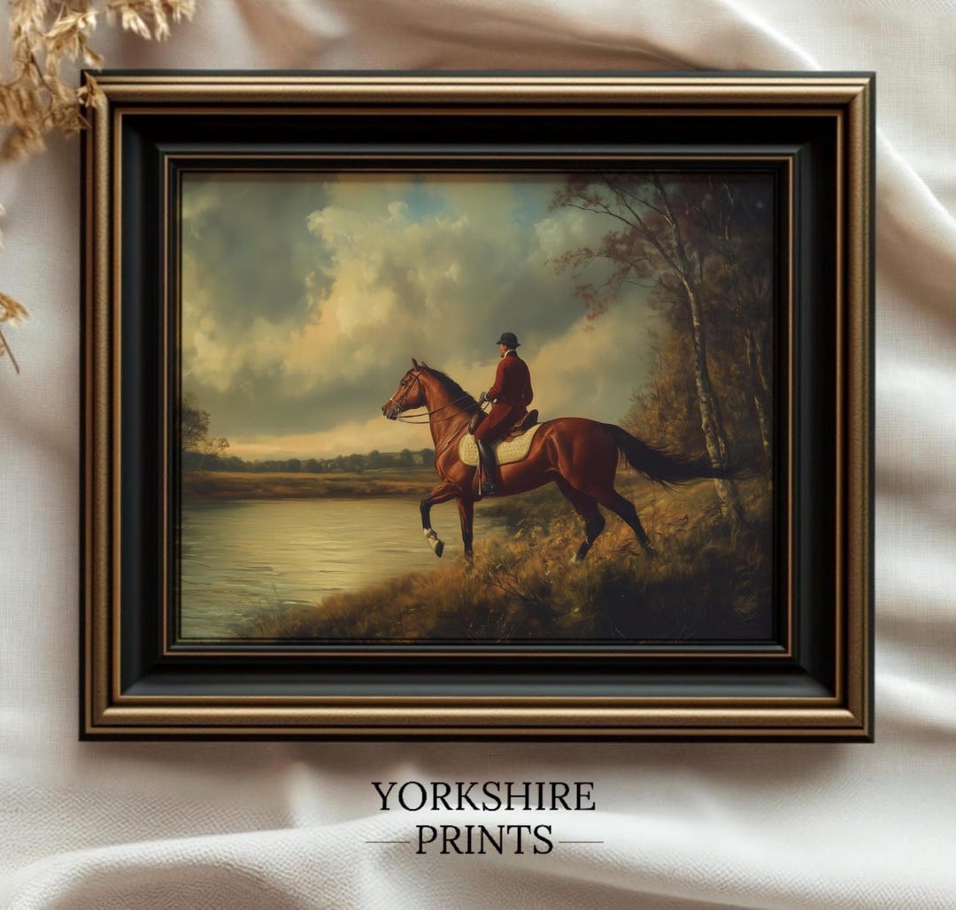 Vintage Equestrian Oil Painting Print: English Horse & Rider (digital ...