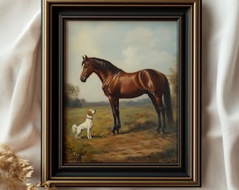 Vintage Horse and Dog Print: Rustic Equestrian Wall Art (Digital Download)