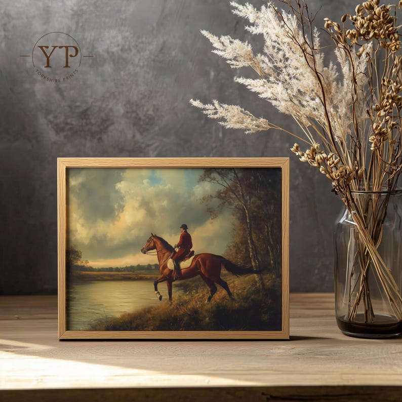 Vintage Equestrian Oil Painting Print: English Horse & Rider (digital ...