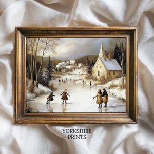 Vintage Winter Cityscape Print: Antique Ice Skating Scene (Digital Download)
