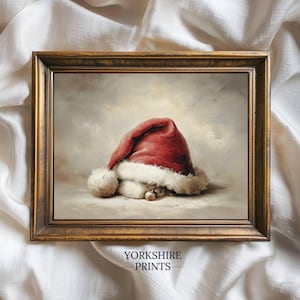Vintage Santa Hat Wall Art, Christmas Printable, Cozy Holiday Decor, Winter Digital Download Print