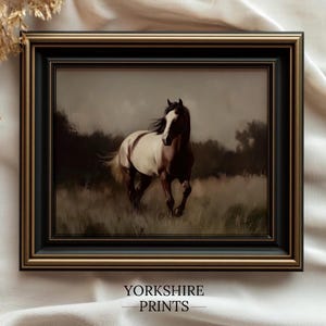 Rustic Horse Wall Art Print, Vintage Western Horse Decor, Moody Brown and White Stallion Painting, Equestrian Wall Art, Farmhouse Wall Decor
