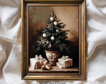 Vintage Christmas Tree Print: Moody Holiday Oil Painting (Digital Download)