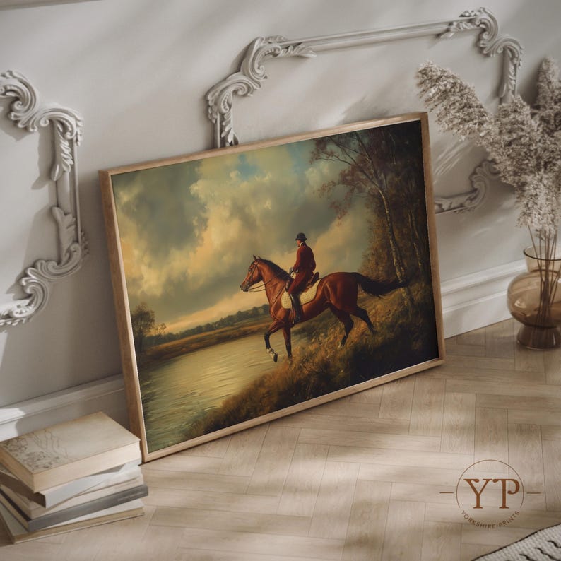 Vintage Equestrian Oil Painting Print: English Horse & Rider (digital ...