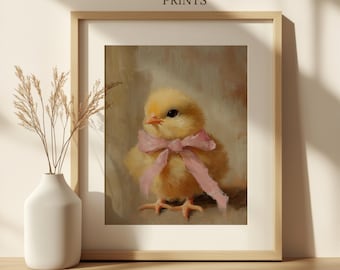 Vintage Easter Chick Print, Farmhouse Nursery Decor Digital Download, Nursery Wall Art