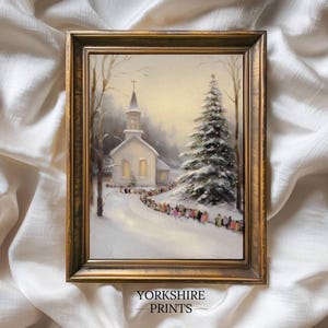 Vintage Weihnachtskirche Druck: Winterkapelle Ölgemälde (Digitaler Download)
