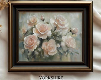 Stampa a olio di rosa rosa cipria: decorazione murale floreale shabby chic (download digitale)