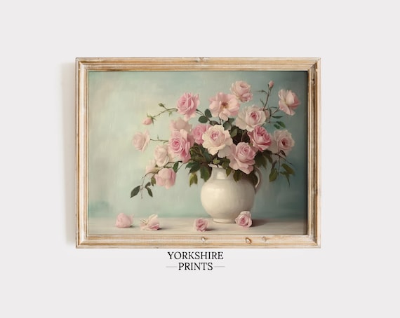 Vintage Rose Print: Pink Floral Sketch, French Farmhouse Decor Digital Download, Spring Wall Art