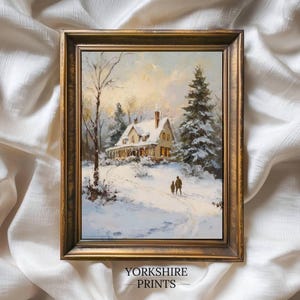 Winter Cabin Print: Vintage Christmas Landscape, Cozy Home (Digital Download)