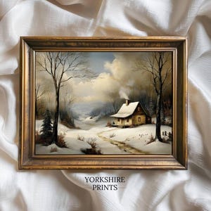 Rustic Winter Cabin Print: Snowy Landscape Oil Painting (Digital Download)