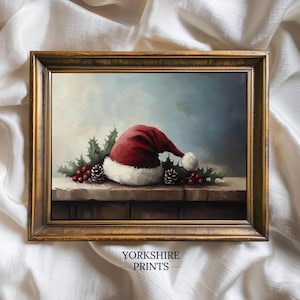 Vintage Santa Hat Christmas Print: Moody Holiday Still Life (Digital Download)