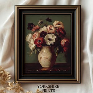 Vintage Anemone Floral Print: Rustic Still Life Oil Painting (Digital Download)